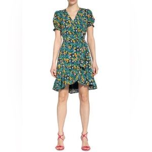 SOLD Diane von Furstenberg Emilia Green Floral Crepe de Chine Wrap Dress -Small